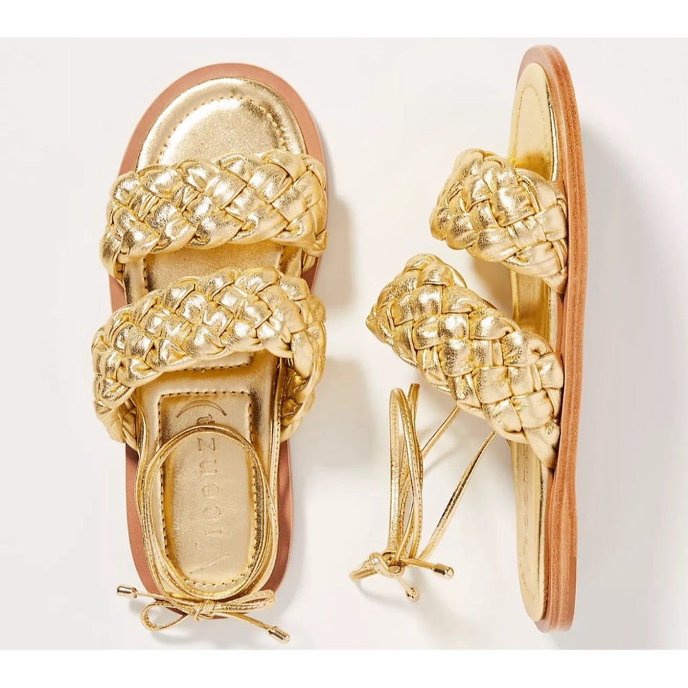 Anthropologie x Vicenza Metallic Braided Gold Sandals NWT SZ 9